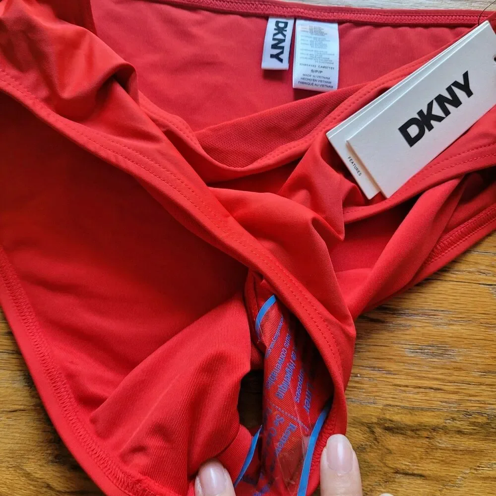 NWT DKNY Women's Classic Mid Rise Stretch Real Red Bikini Bottoms Small MSRP $50 - Picture 4 of 5
